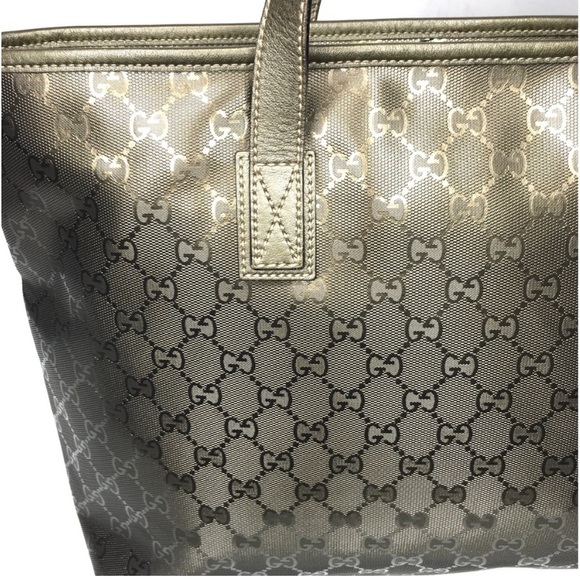 Authentic Gucci khaki green coated monogram canvas tote bag - Picture 6 of 16